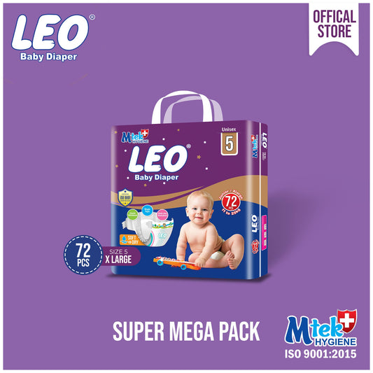 Leo Super Mega Pack Baby Diaper – Size 5, X-Large – 72 Pcs