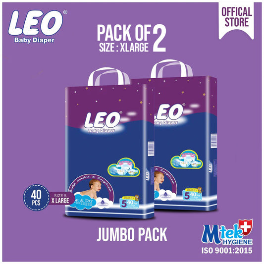 Leo Jumbo Pack Baby Diaper – Size 5, X-Large – 40 Pcs (Pack of 2)
