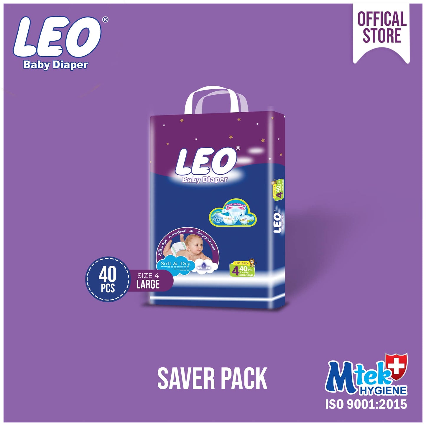 Leo Saver Pack Baby Diaper – Size 4, Large – 40 Pcs